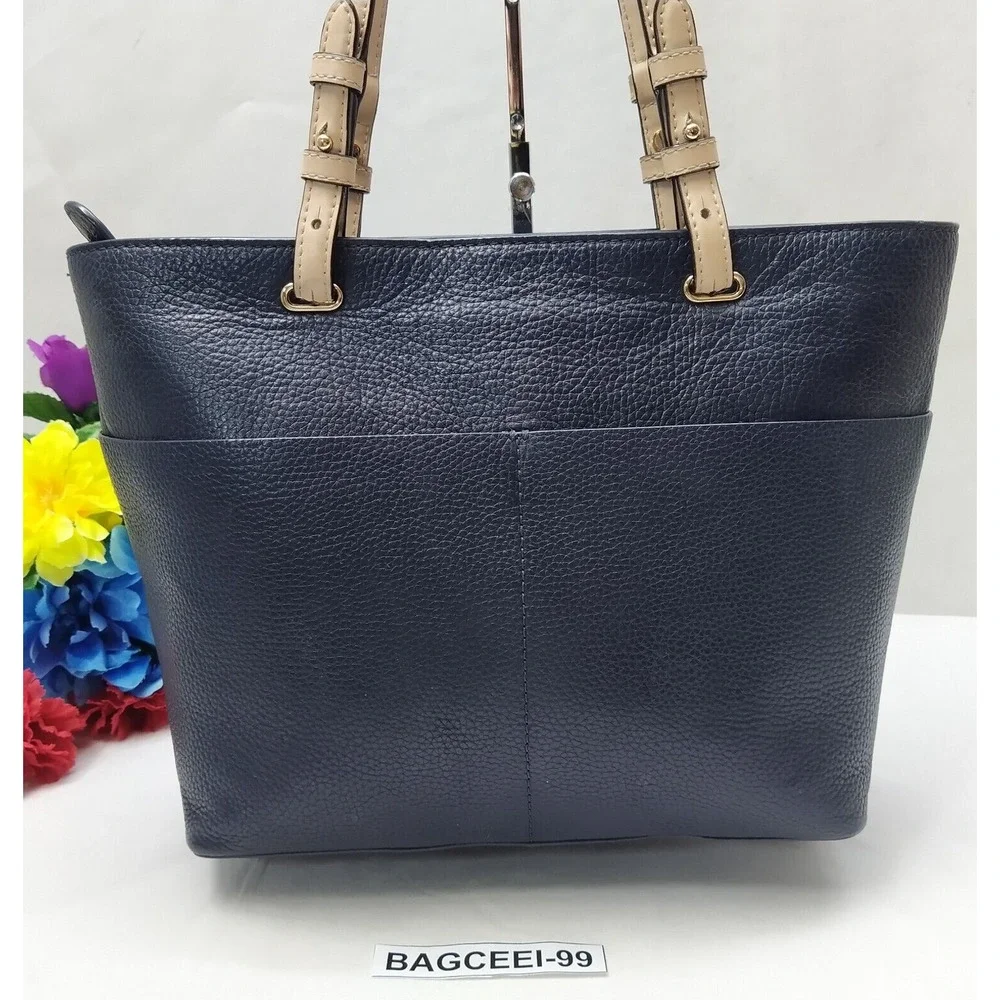 Michael Kors Bedford Midnight Blue Pebbled Leather Pocket Tote Bag - Picture 2 of 16